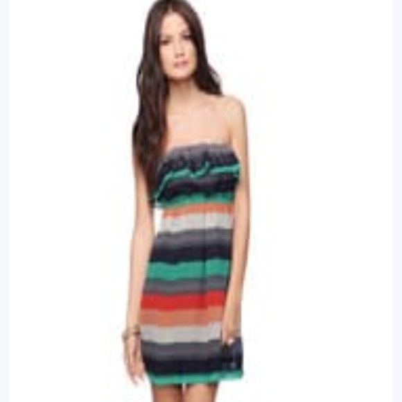 FOREVER 21 DRESS STRAPLESS STRIPED - Picture 2 of 7